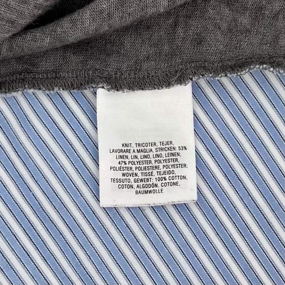 Deletta Womens Linen Blend Short Sleeve Top Size L Gray Blue Stripe Mixed Media - Picture 10 of 15